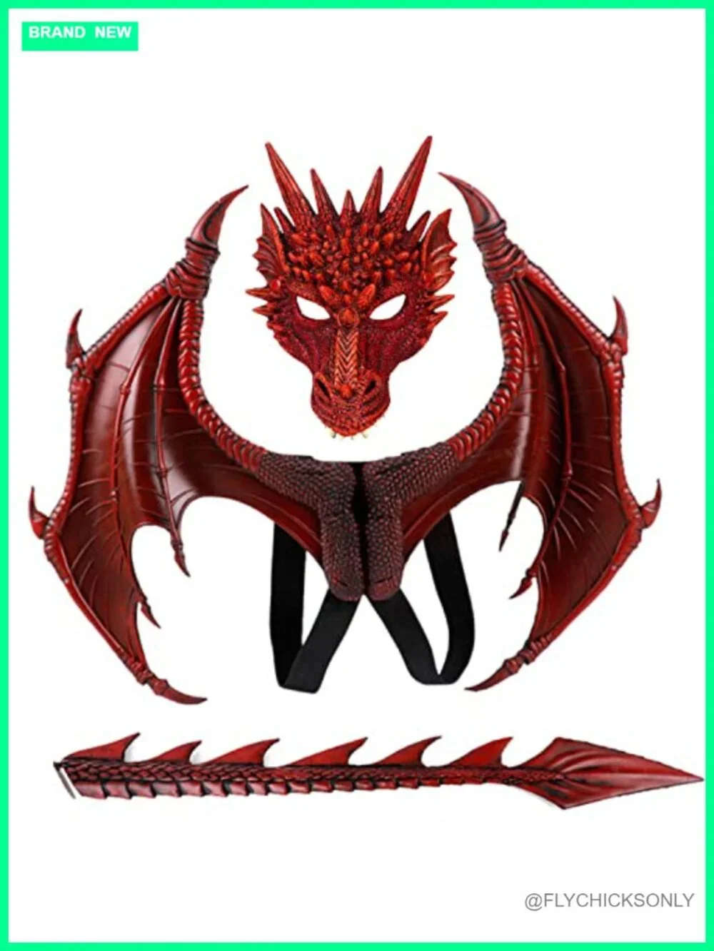 Red Dragon Wings Mask Tail Halloween Devil Costume Set